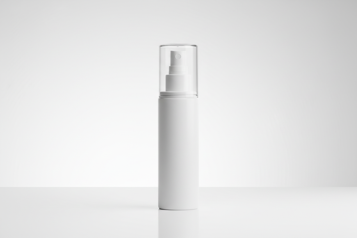 white 4 oz spray bottle for skincare with clear cap white nozzle