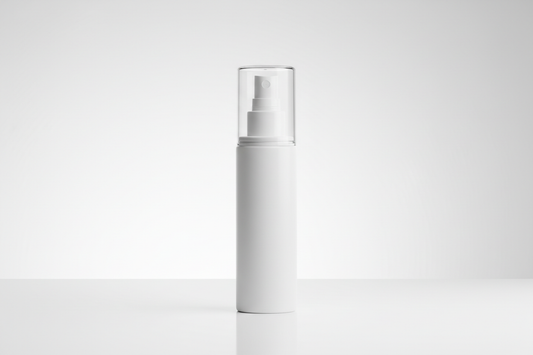 white 4 oz spray bottle for skincare with clear cap white nozzle